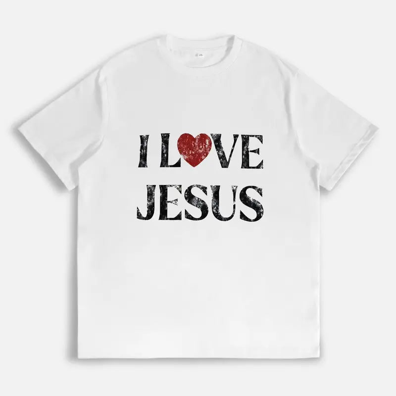 Vintage I Love Jesus Print Short Sleeve T-Shirt Menswear Top Underwear Tshirt Cotton Polyester Graphic Round Neck Casual