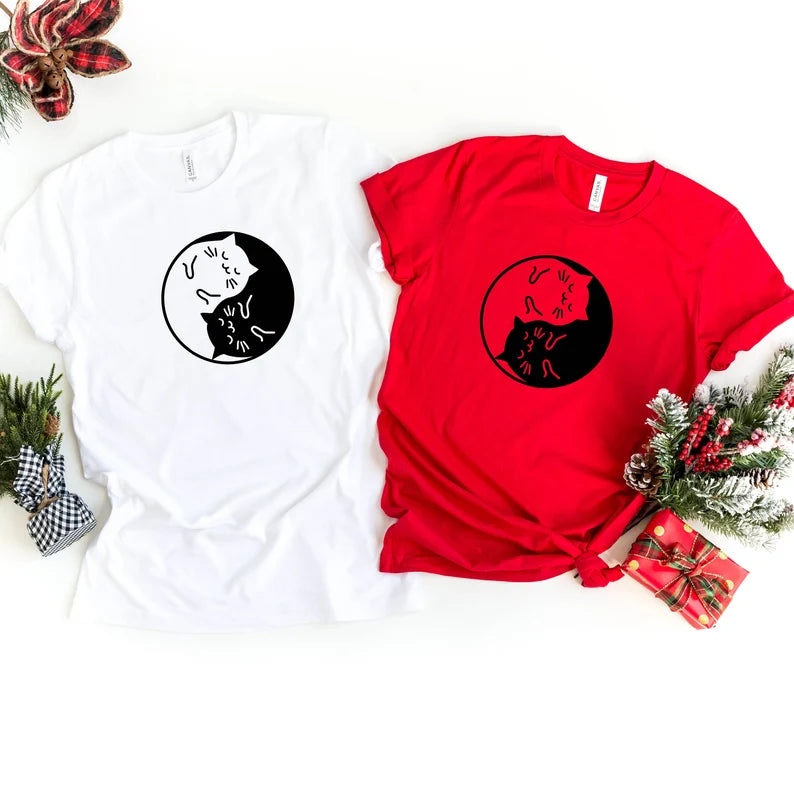 Yin Yang cute cat t-shirt / Gift For Cat Owner / Gift for her him / Cat lover gift / Cuddling Cats Shirt / Gift for Pet Lover / Black white
