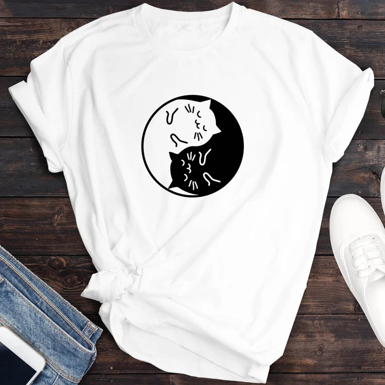 Yin Yang cute cat t-shirt / Gift For Cat Owner / Gift for her him / Cat lover gift / Cuddling Cats Shirt / Gift for Pet Lover / Black white