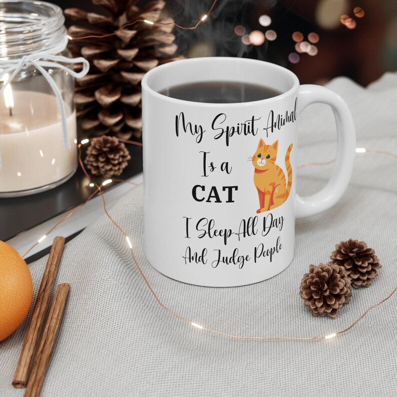 Cat Mom Mug, Funny Coffee Mug, Cat Lover Gift, Sleep All Day Mug, Judging People, My Spirit Animal, Cat Lady Gift