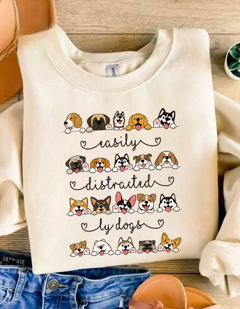 Easily Distracted by Dogs Shirt design Png file, Cute Dog Lover Graphic Tee, Funny Pet Owner Gift, Dog Breed Illustration T-Shirt idea