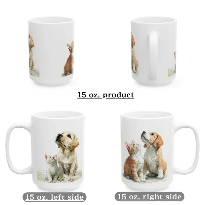 Dog and cat lovers mug - Title: Love poured in, cute dog and cat design, gift, birthday