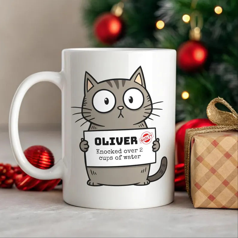 Custom Cat Mug Personalized, Pet Portrait Coffee Cup, Grey Cat Mom Gift, Cat Dad Christmas Present, Custom Pet Mug, Adorable Animal Mug