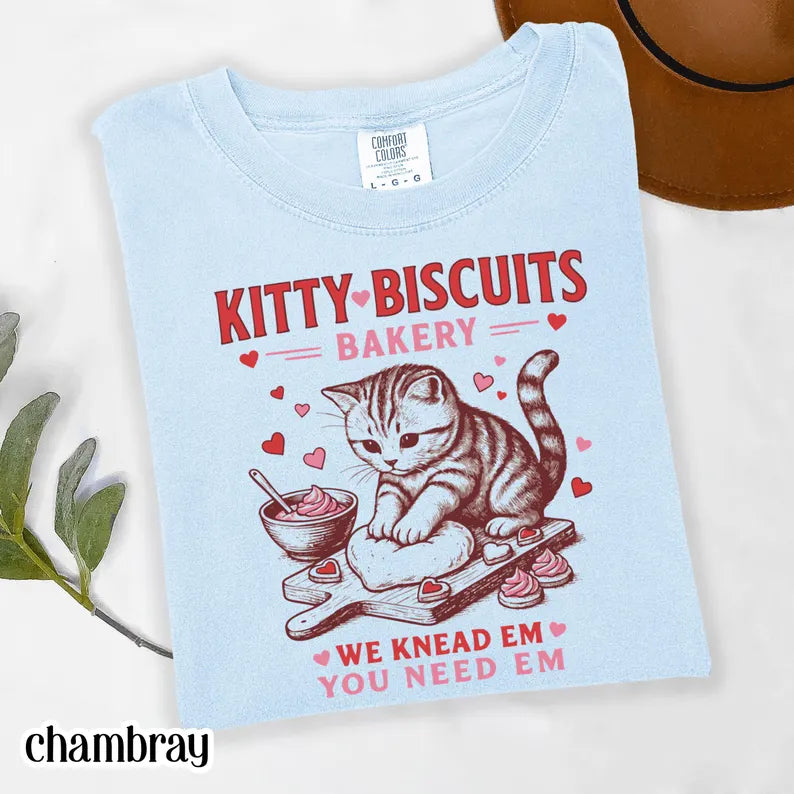 Valentines Cat Comfort Colors Shirt Kitty Biscuits Bakery T-Shirt Funny Vday Cat Lover Tee Cute Kitten Baking Cookies Love Tshirt Girlfriend