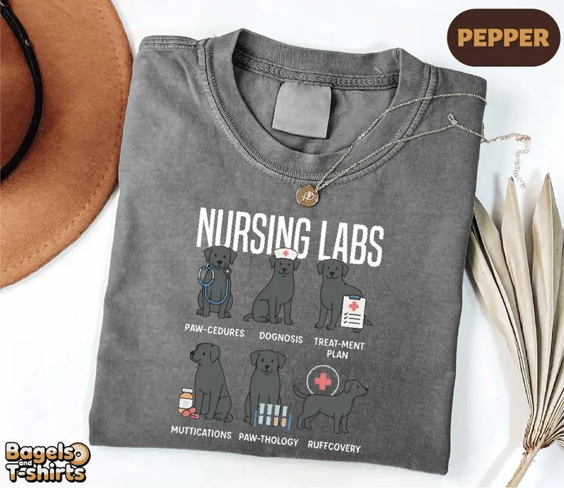 Funny Nurse Dog Shirt, Black Lab Pups Nursing Tee, Cute Dog Puns Graphic Top, Pet Lover Humor Medical Sweatshirt, Veterinary Nurse Gift
