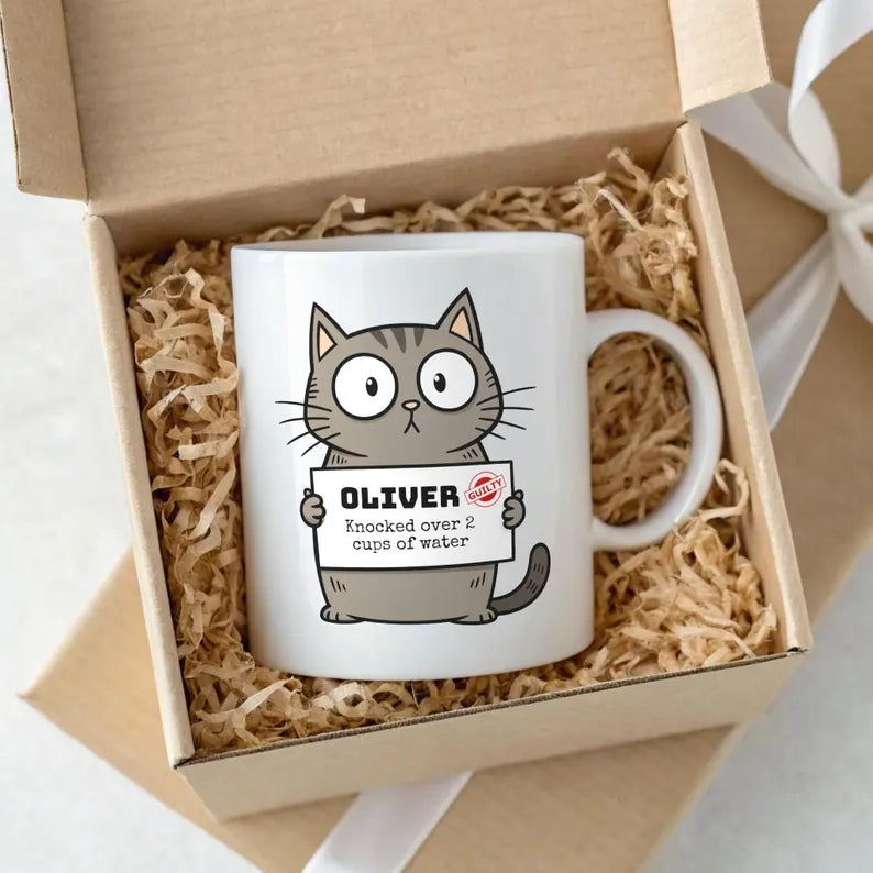 Custom Cat Mug Personalized, Pet Portrait Coffee Cup, Grey Cat Mom Gift, Cat Dad Christmas Present, Custom Pet Mug, Adorable Animal Mug