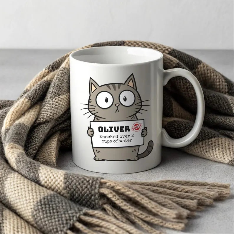 Custom Cat Mug Personalized, Pet Portrait Coffee Cup, Grey Cat Mom Gift, Cat Dad Christmas Present, Custom Pet Mug, Adorable Animal Mug