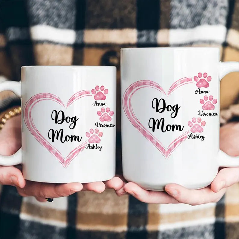 Personalized Dog Cat Mom Heart Paw Mug, Dog Mom Gift, Cat Dad Mug, New Dog Gift, Unique Gift for Pet Lovers