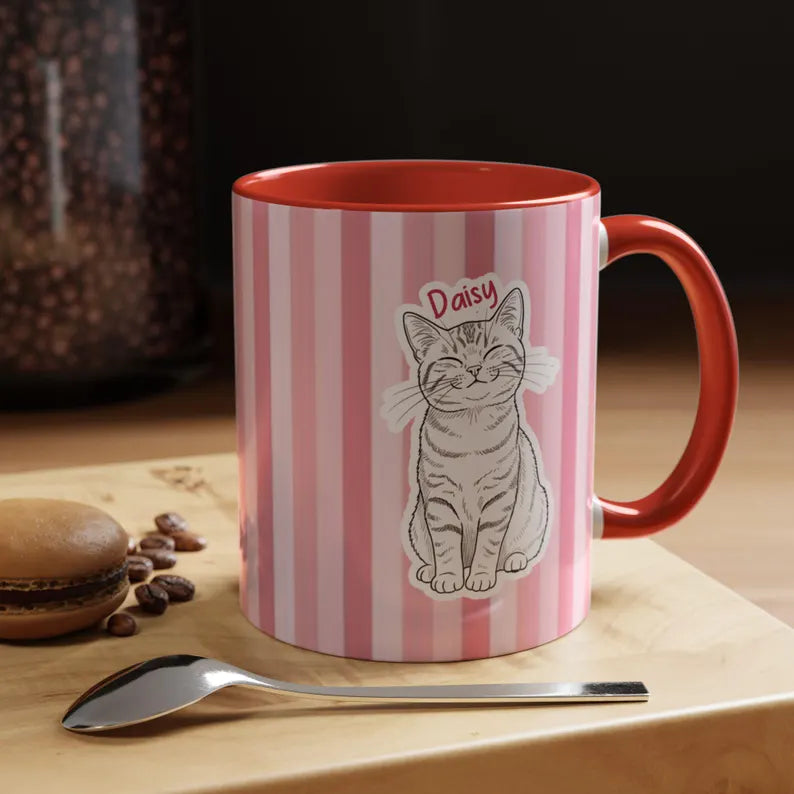 Custom Pet Portrait Mug, Personalized Striped Dog Cat Memorial Mug, Custom Cat Mug From Photo, Pet Memorial Gift, Dog Mom Gift, New Dog Gift